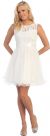 Boat Neck Lace Bust Short Tulle Bridesmaid Party Dress in White
